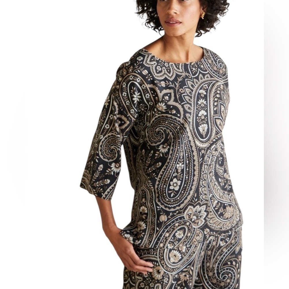 Soft Surroundings Black and Cream Paisley Blouse